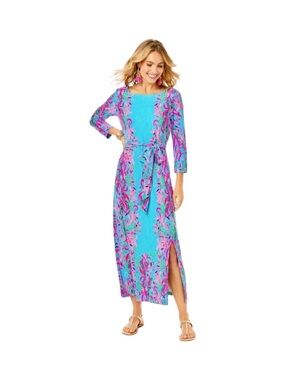 Lilly Pulitzer Turquoise and Pink Floral Maxi Dress
